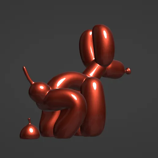 Balloon Dog Poop imprimé en couleur vive sur un bureau design